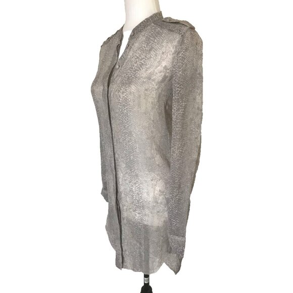 ARITZIA WILFRED Long Sleeve 100% Silk Tunic Sze XXS Muted Gray Snake Print - Picture 5 of 7
